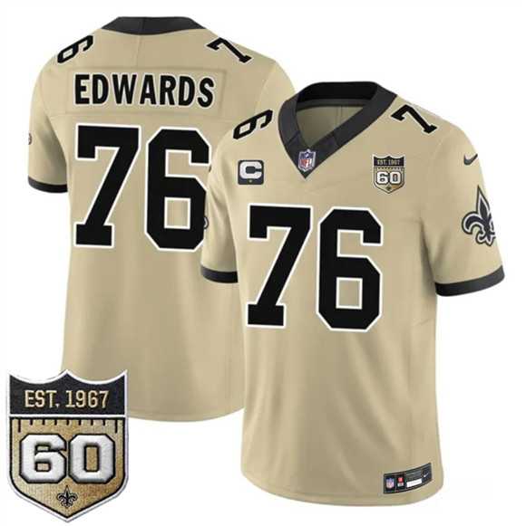 Mens New Orleans Saints #76 David Edwards Gold 2026 F.U.S.E With 1-Star C Patch And 60th Anniversary Patch Vapor Limited Stitched Jersey Dzhi