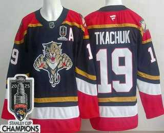 Mens Florida Panthers #19 Matthew Tkachuk Navy 2025 Stanley Cup Champions Authentic Jersey