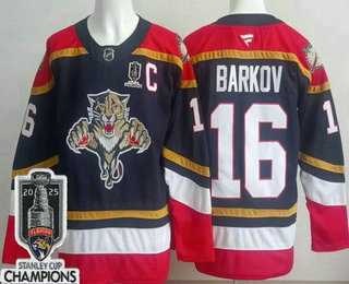 Mens Florida Panthers #16 Aleksander Barkov Navy 2025 Stanley Cup Champions Authentic Jersey