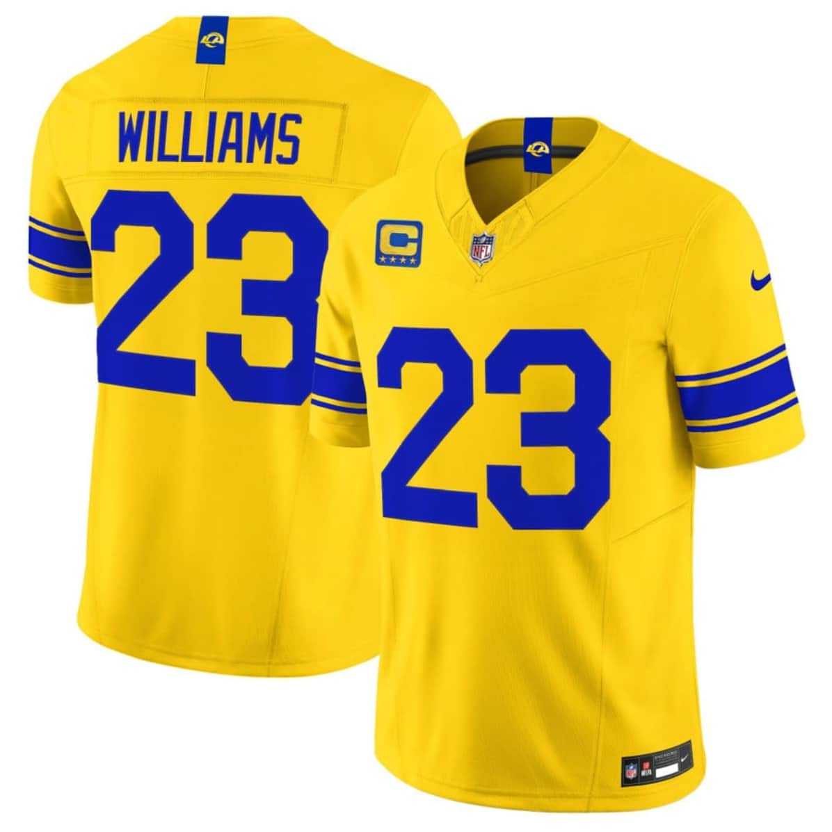 Mens Los Angeles Rams #23 Kyren Williams Yellow 2026 F.U.S.E. With 4- Star C Patch Vapor Limited Stitched Jersey Dzhi