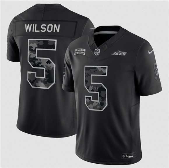Mens New York Jets #5 Garrett Wilson Black F.U.S.E. 2026 Salute to Service Limited Stitched Jersey