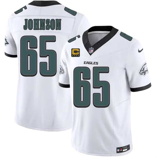 Mens Philadelphia Eagles #65 Lane Johnson White 2026 F.U.S.E. 4-Star C Patch Vapor Untouchable Limited Stitched Jersey Dzhi