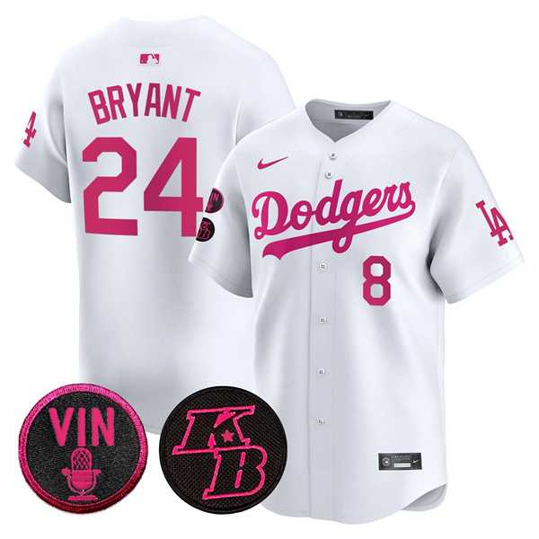 Mens Los Angeles Dodgers Front #8 Back #24 Kobe Bryant White 2026 Mothers Day Vapor Premier Limited Stitched Jersey Dzhi