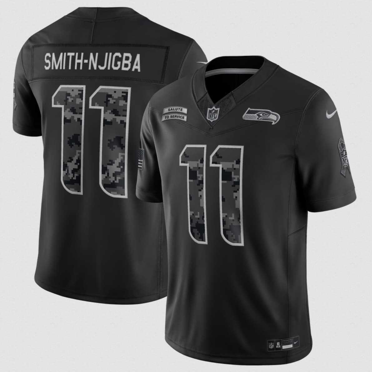 Mens Seattle Seahawks #11 Jaxon Smith-Njigba Black 2026 F.U.S.E. Salute to Service Limited Stitched Jersey