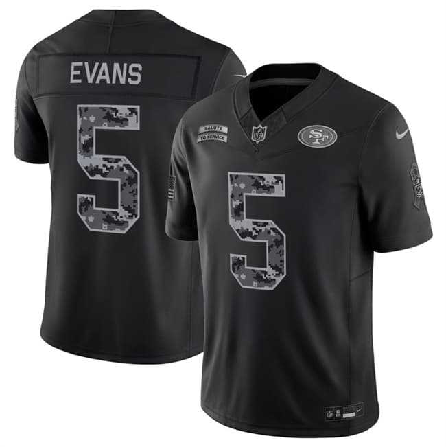 Mens San Francisco 49ers #5 Mike Evans Black 2026 F.U.S.E. Salute to Service Limited Stitched Jersey