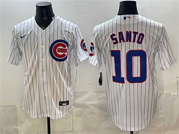 Mens Chicago Cubs #10 Ron Santo White Cool Base Stitched Jersey