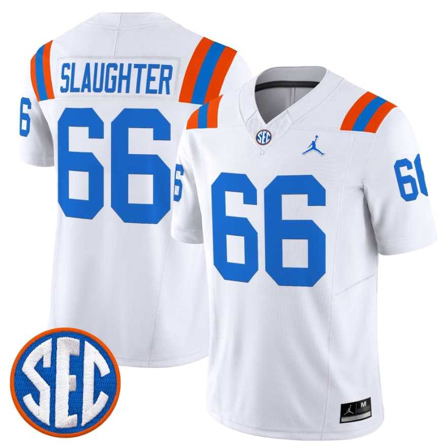 Mens Florida Gators #66 Jake Slaughter White 1960s Throwback F.U.S.E. Vapor Limited Stitched Jersey Dzhi->->NCAA Jersey