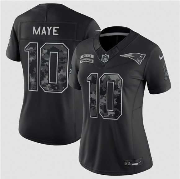 Womens New England Patriots #10 Drake Maye Black 2026 Salute to Service Limited Stitched Jersey(Run Small)