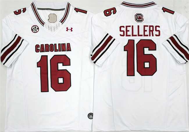 Mens South Carolina Fighting Gamecocks #16 LaNorris Sellers White F.U.S.E. Stitched Jersey->->NCAA Jersey