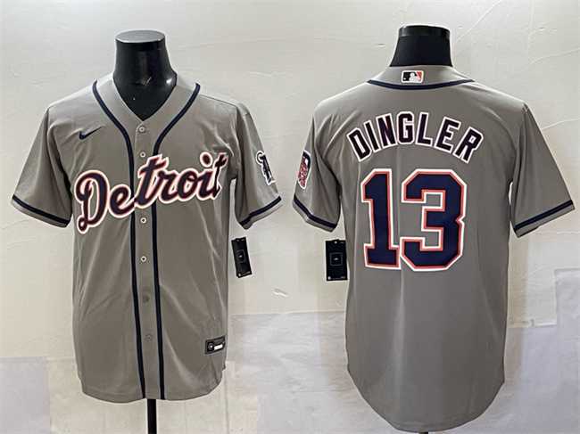 Mens Detroit Tigers #13 Dillon Dingler Gray Cool Base Stitched Jersey