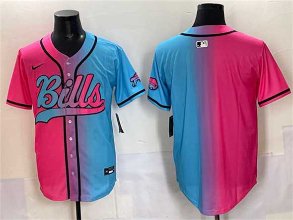 Mens Buffalo Bills Blank Pink Blue Limited Stitched Baseball Jersey