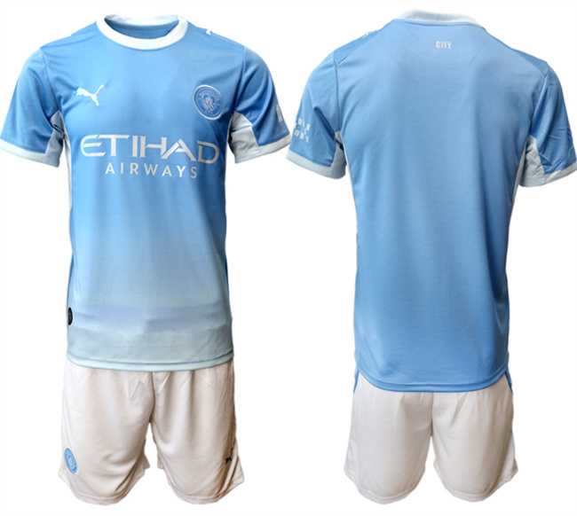 Mens Manchester City Custom 2026-27 Light Blue Home Soccer Jersey Suit->->Custom Jersey