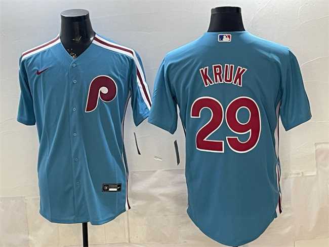 Mens Philadelphia Phillies #29 John Kruk Blue Cool Base Stitched Jersey