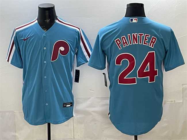 Mens Philadelphia Phillies #24 Andrew Painter Blue Cool Base Stitched Jersey