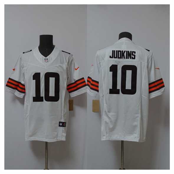 Mens Cleveland Browns #10 Quinshon Judkins White 2025 Draft F.U.S.E. Vapor Limited Stitched Jersey