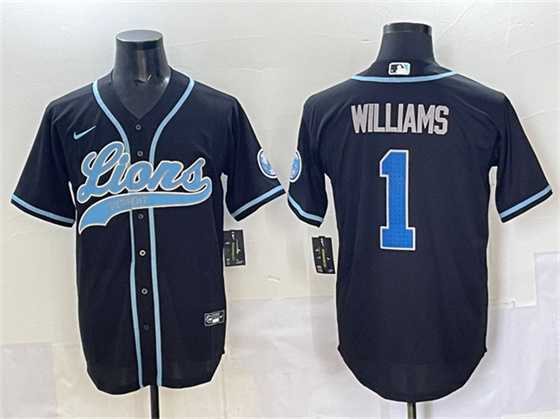 Mens Detroit Lions #1 Jameson Williams Black Stitched Baseball Jersey