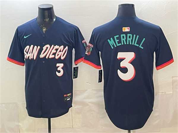Mens San Diego Padres #3 Jackson Merrill Obsidian 2026 City Connect Limited Stitched Jersey