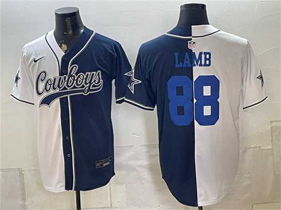 Mens Dallas Cowboys #88 CeeDee Lamb White Navy Split Stitched Jersey->dallas cowboys->NFL Jersey
