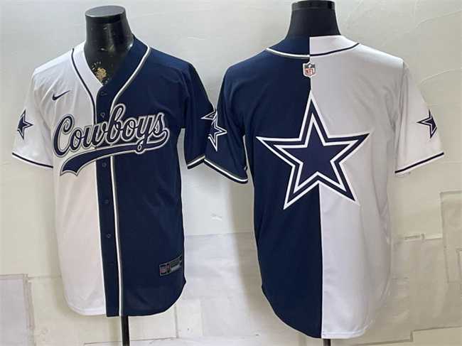 Mens Dallas Cowboys Team Big Logo White Navy Split Stitched Jersey->dallas cowboys->NFL Jersey