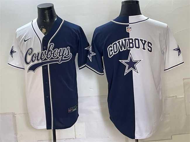 Mens Dallas Cowboys Team Big Logo White Navy Split Stitched Jersey->dallas cowboys->NFL Jersey