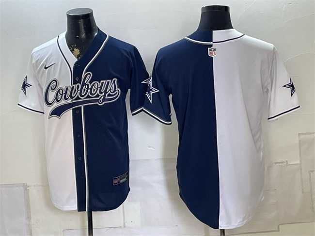 Mens Dallas Cowboys Blank White Navy Split Stitched Jersey->dallas cowboys->NFL Jersey