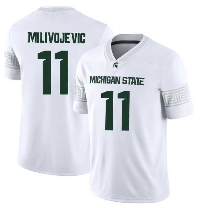 Mens Michigan State Spartans #11 Alessio Milivojevic 2025 White Game Jersey Dzhi