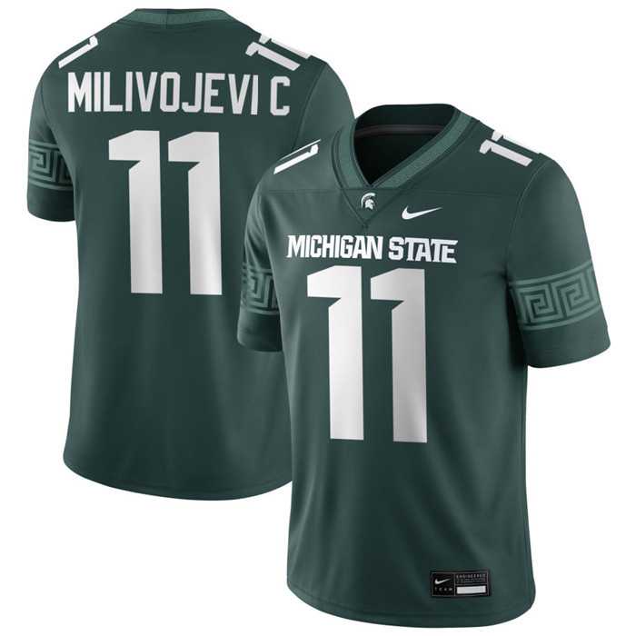 Mens Michigan State Spartans #11 Alessio Milivojevic 2025 Green Game Jersey Dzhi