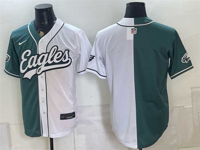 Mens Philadelphia Eagles Blank Green White Split Stitched Jersey