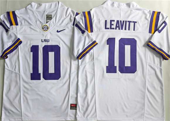 Mens LSU Tigers #10 Sam Leavitt White 2026 F.U.S.E. Stitched Jersey