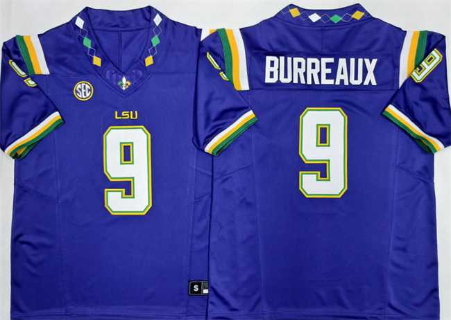 Mens LSU Tigers #9 Joe Burreaux Purple 2026 F.U.S.E. Stitched Jersey