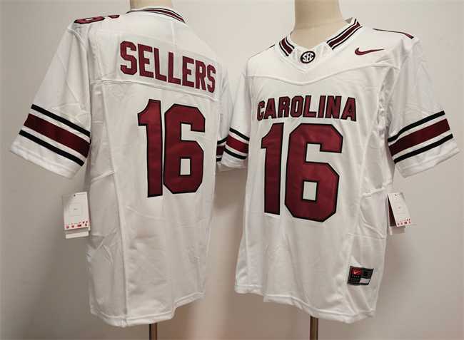 Mens South Carolina Fighting Gamecocks #16 LaNorris Sellers White F.U.S.E. Stitched Jersey