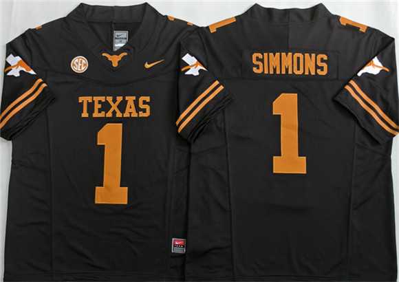 Mens Texas Longhorns #1 Colin Simmons Black 2026 F.U.S.E. Stitched Jersey