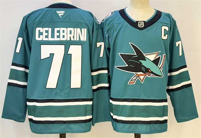 Mens San Jose Sharks #71 Macklin Celebrini Teal 2026 With C Patch Stitched Hockey Jersey->->NHL Jersey