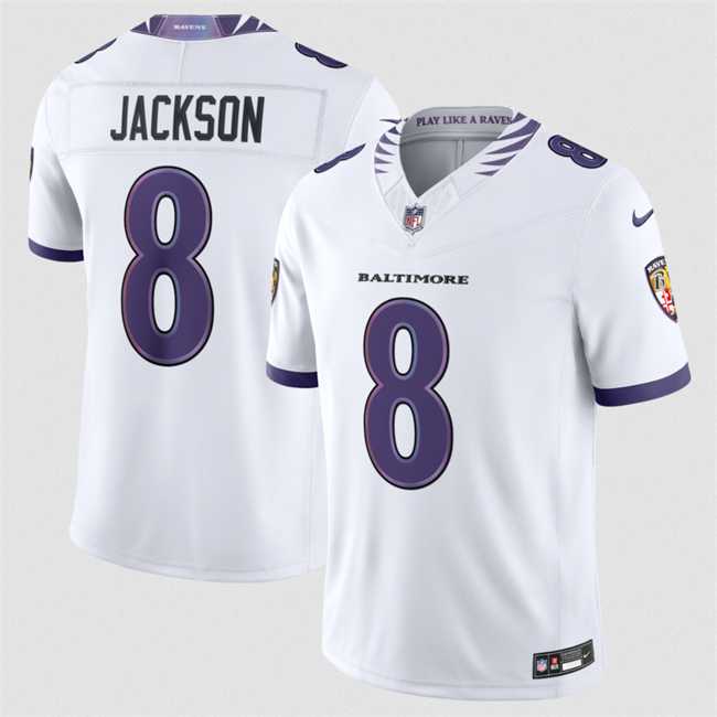 Mens Baltimore Ravens #8 Lamar Jackson White 2026 F.U.S.E. Vapor Stitched Limited Jersey Dzhi
