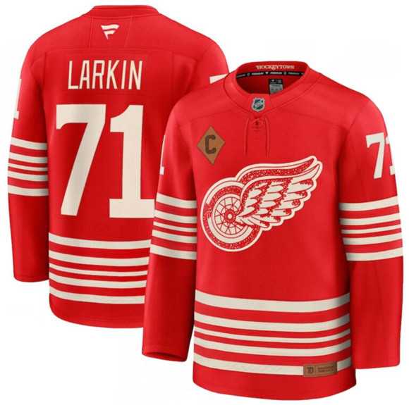 Mens Detroit Red Wings #71 Dylan Larkin Red 2025 With C Patch Centennial Premium Stitched Jersey Dzhi