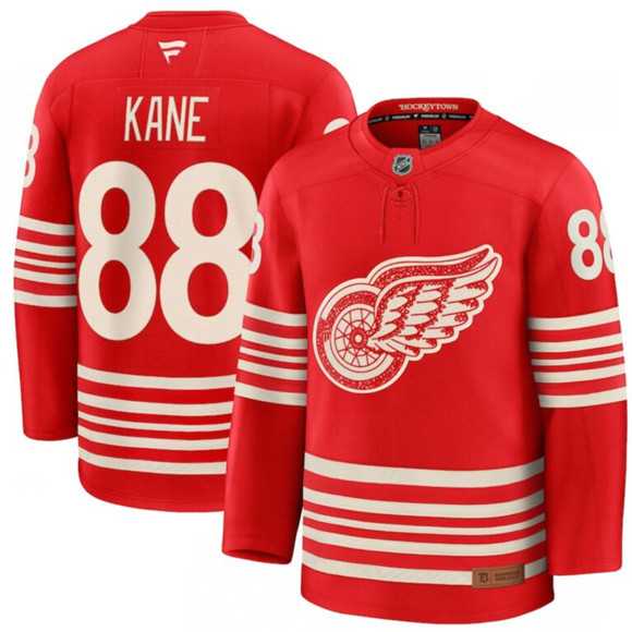 Mens Detroit Red Wings #88 Patrick Kane Red 2025 Centennial Premium Stitched Jersey Dzhi