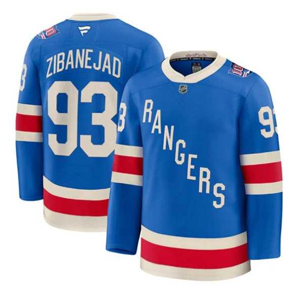 Mens New York Rangers #93 Mika Zibanejad Blue Centennial Stitched Hockey Jersey Dzhi