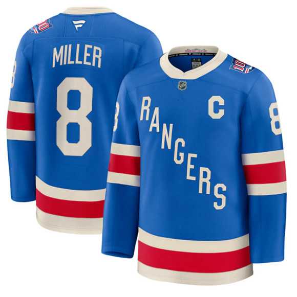 Mens New York Rangers #8 JT Miller Blue Centennial With C Patch Stitched Hockey Jersey Dzhi