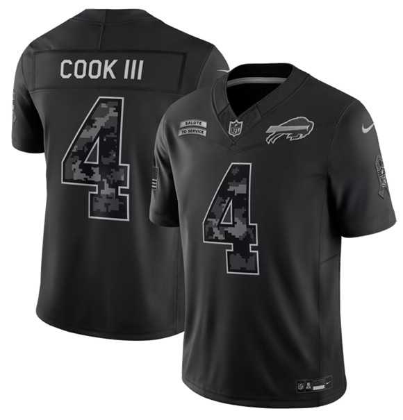 Mens Buffalo Bills #4 James Cook III Black 2026 F.U.S.E. Salute to Service Limited Stitched Jersey