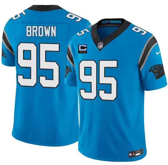 Mens Carolina Panthers #95 Derrick Brown Blue 2026 F.U.S.E. 3-Star C Patch Vapor Limited Stitched Jersey Dzhi