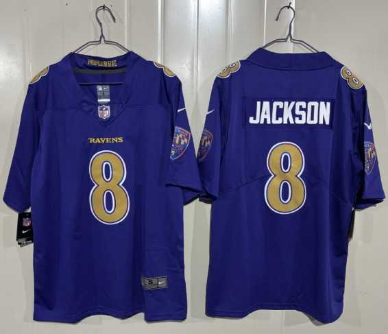 Mens Baltimore Ravens #8 Lamar Jackson Purple 2026 Alternate Vapor Limited Stitched Jersey->baltimore ravens->NFL Jersey