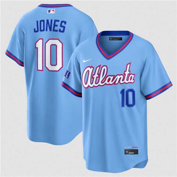 Mens Atlanta Braves #10 Chipper Jones Powder Blue 2026 City Connect Stadium Stitched Jersey Dzhi