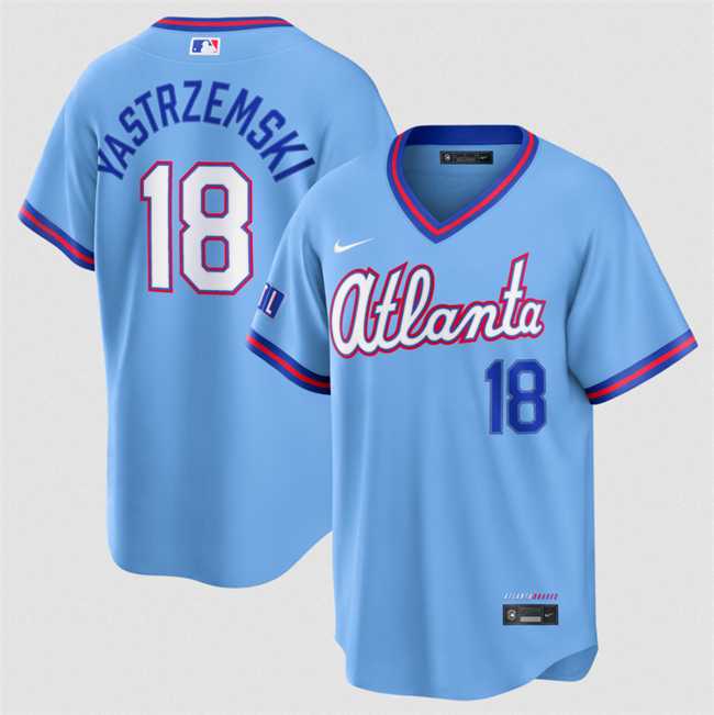 Mens Atlanta Braves #18 Mike Yastrzemski Powder Blue 2026 City Connect Stadium Stitched Jersey Dzhi