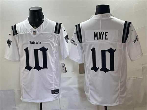 Mens New England Patriots #10 Drake Maye White F.U.S.E. Gothic Revolution Edition Stitched Jersey Dzhi