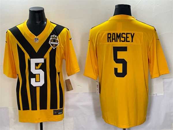 Mens Pittsburgh Steelers #5 Jalen Ramsey Gold 1933 Throwback Alternate Stitched Game Jersey