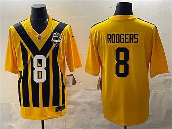 Mens Pittsburgh Steelers #8 Aaron Rodgers Gold 1933 Throwback Alternate Stitched Game Jersey