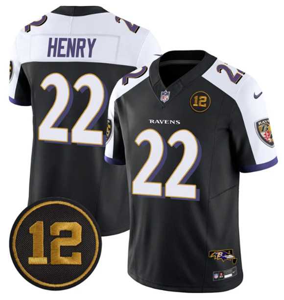 Mens Baltimore Ravens #22 Derrick Henry Black Alternate 2025 F.U.S.E Jacoby Jones Patch Vapor Limited Jersey Dzhi