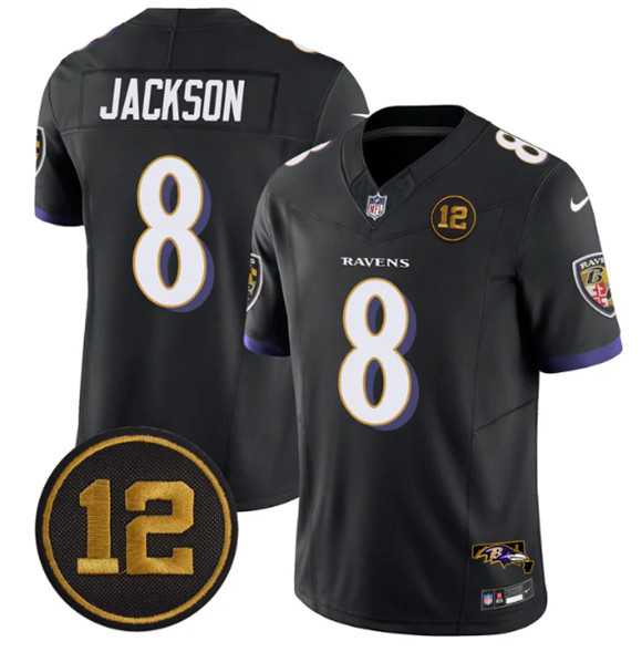 Mens Baltimore Ravens #8 Lamar Jackson Black 2025 F.U.S.E Jacoby Jones Patch Vapor Limited Jersey Dzhi