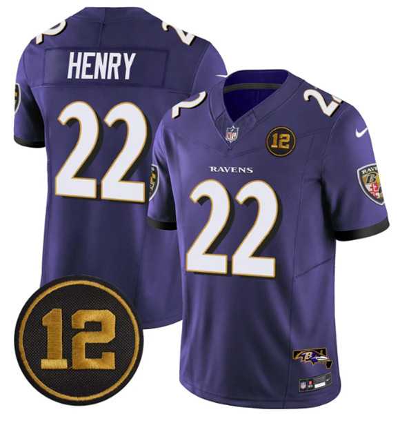 Mens Baltimore Ravens #22 Derrick Henry Purple 2025 F.U.S.E Jacoby Jones Patch Vapor Limited Jersey Dzhi