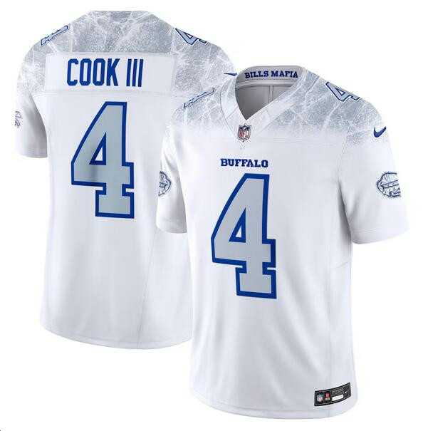 Mens Buffalo Bills #4 James Cook III White 2025 F.U.S.E. Rivalries Vapor Untouchable Limited Stitched Jersey Dzhi